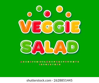 Vetor Colorido modelo Veggie Salad. Joyful Glossy Font (em inglês). Letras e Números Alfabetos Decorativos.