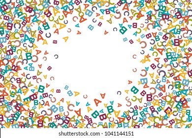 Vector colorful text box made from alphabet symbols, letters or characters in flat style