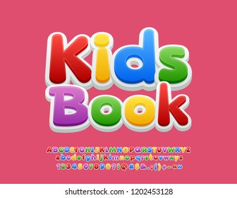 Vector Colorful Text Kids Book With 3D Font. Bright Children Alphabet Letters, Numbers And Symbols For School, Education.