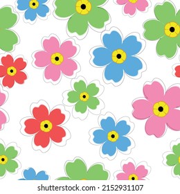 Vector colorful textile floral pattern on white background Watercolor wildflower seamless pattern.
