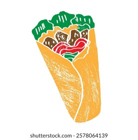 Vector colorful textured of burrito. Isolated on white background.