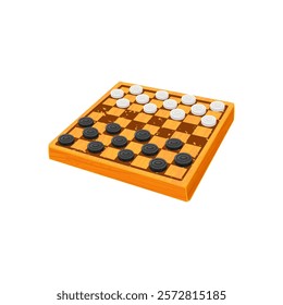 Vector Colorful Textured Illustration of Checkers Board Game Isolated on White Background