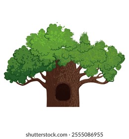 Vector Colorful Textured Illustration of Hollow in Tree Isolated on White Background