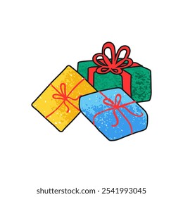 Vector Colorful Textured Illustration of Packaged Gifts Isolated on White Background