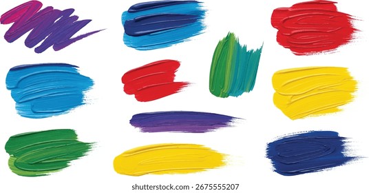 Vector Colorful Textured Paint Brush Strokes Collection 