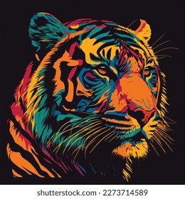 A vector colorful tiger in a minimalist pop art style, with a simplified color palette and bold, graphic shapes