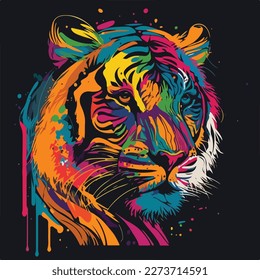 A vector colorful tiger in a minimalist pop art style, with a simplified color palette and bold, graphic shapes