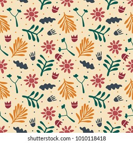 vector colorful tiny botanical flower and leaf seamless pattern 