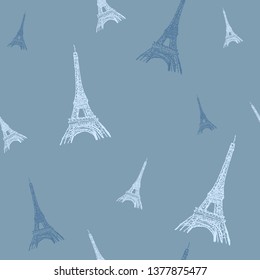 Vector Colorful Tower Paris Silhouettes Seamless Repeat Pattern. Perfect for travel themed postcards, greeting cards, party invitations, fabric.