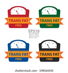 Vector : Colorful Trans Fat Free Bathroom Weight Scale Icon, Sign or Label Isolated on White Background