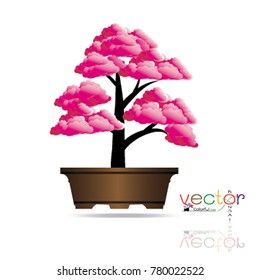 Vector of colorful tree, Japanese hawthorn bonsai in bloom, Detailed image. Vector illustration.