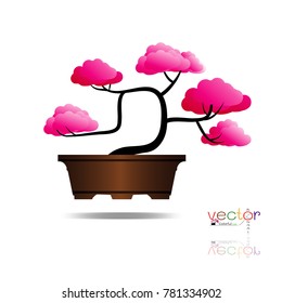 Vector of colorful tree, Japanese hawthorn bonsai in bloom, Detailed image. Vector illustration.