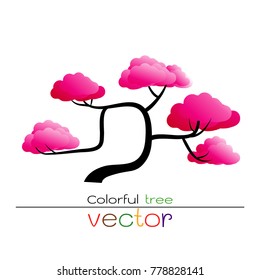 Vector of colorful tree, silhouette icons on white background.