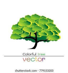 Vector of colorful tree, silhouette icons on white background.