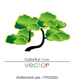 Vector of colorful tree, silhouette icons on white background.