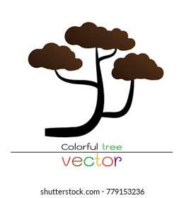 Vector of colorful tree, silhouette icons on white background.