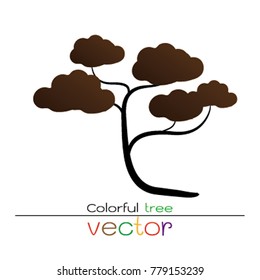 Vector of colorful tree, silhouette icons on white background.