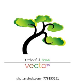 Vector of colorful tree, silhouette icons on white background.