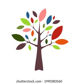 Vector of colorful tree with various colors on each leaf