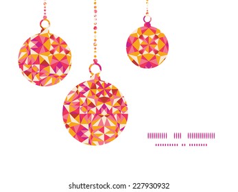 Vector colorful triangle texture Christmas ornaments silhouettes pattern frame card template