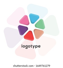 Triángulos de colores vectoriales, Cibercuadrícula, logo de flor. Empresa profesional, icono de identidad corporativa.