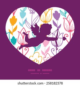 Vector colorful tulip flowers shooting cupid silhouette frame pattern invitation greeting card template