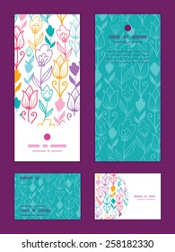 Vector colorful tulip flowers vertical frame pattern invitation greeting, RSVP and thank you cards set