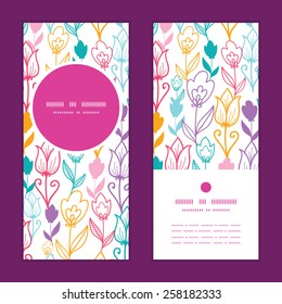 Vector colorful tulip flowers vertical round frame pattern invitation greeting cards set