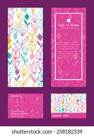 Vector colorful tulip flowers vertical frame pattern invitation greeting, RSVP and thank you cards set