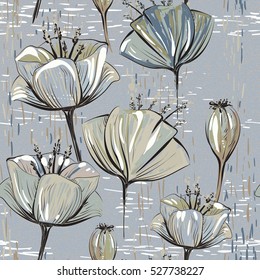 Vector colorful tulips on the texture background. Seamless pattern can be used for wallpapers, pattern fills, web page backgrounds, surface textures
