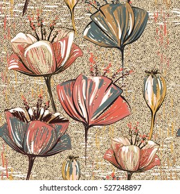 Vector colorful tulips. Seamless pattern can be used for wallpapers, pattern fills, web page backgrounds, surface textures