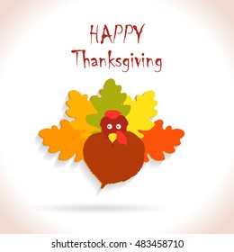 Vector Colorful Turkey Bird for Happy Thanksgiving Day Celebration, Children's Creativity Illustration with Autumn Leaves. can be use as flyer, poster or banner. 
