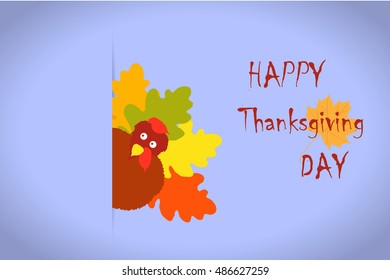 Vector Colorful Turkey Bird for Happy Thanksgiving Day Celebration, Children's Creativity Illustration with Autumn Leaves. can be use as flyer, poster or banner.