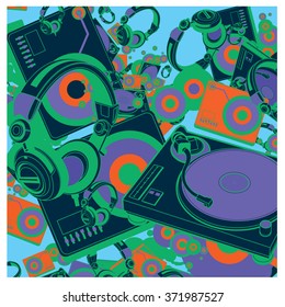 Vector colorful turn table DJ set pattern background