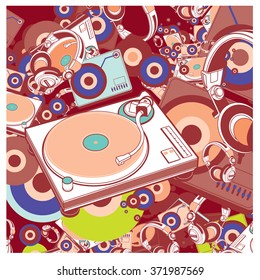 Vector Colorful Turn Table DJ Set Pattern Background