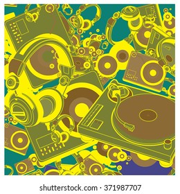 Vector colorful turn table DJ set pattern background