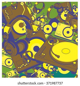 Vector colorful turn table DJ set pattern background
