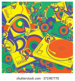 Vector Colorful Turn Table DJ Set Pattern Background