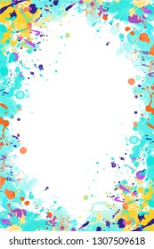 Vector colorful turquoise and yellow splattered frame for flyers, posters, invitations