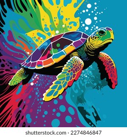 Vector colorful Turtle in pop art style