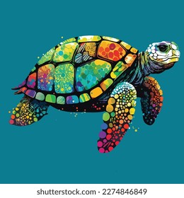 Vector colorful Turtle in pop art style