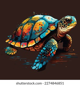 Vector colorful Turtle in pop art style