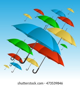 Vector colorful umbrellas flying high