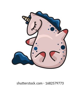 Vector colorful unicorn illustration. Happy unicorn with closed eyes in funny pose. Cute illustration for children's designs. Scandinavian nursery.