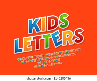 Vector Colorful Unusual Kids Font. Bright Alphabet Letters, Numbers and Punctuation Symbols