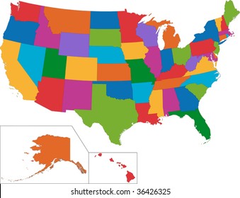 Vector Colorful USA map with state borders