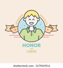 Vector And Colorful UX Badge With Cute Blond Boy Circular Avatar Illustration And Real User Experience Quote.