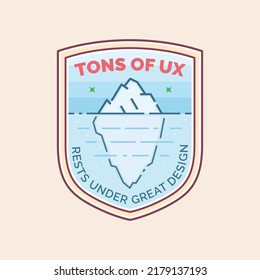 Vector and colorful UX Badge with iceberg, sea water and real user experience quote.