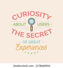 Vector and colorful UX Badge with magnifying glass and real users research quote.