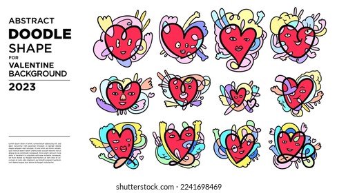Vector colorful valentine doodle background vector set of illustration